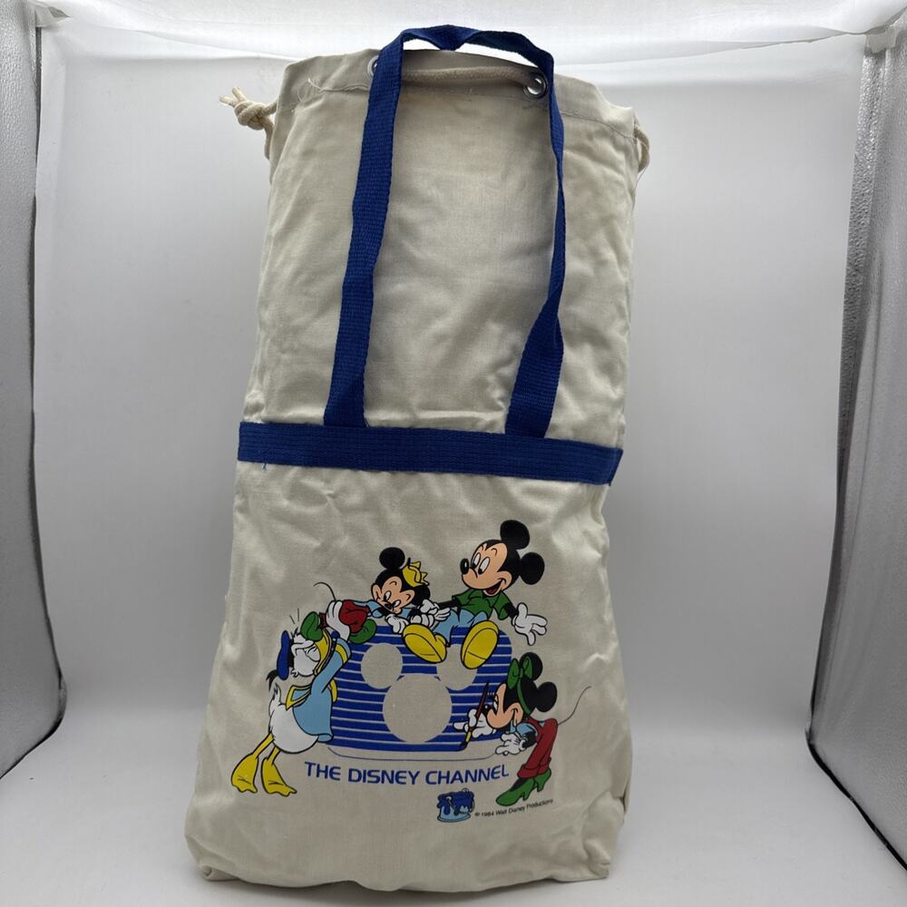 VTG The Disney Channel Mickey Minnie Mouse Donald Duck 1984 Tote Bag 80s